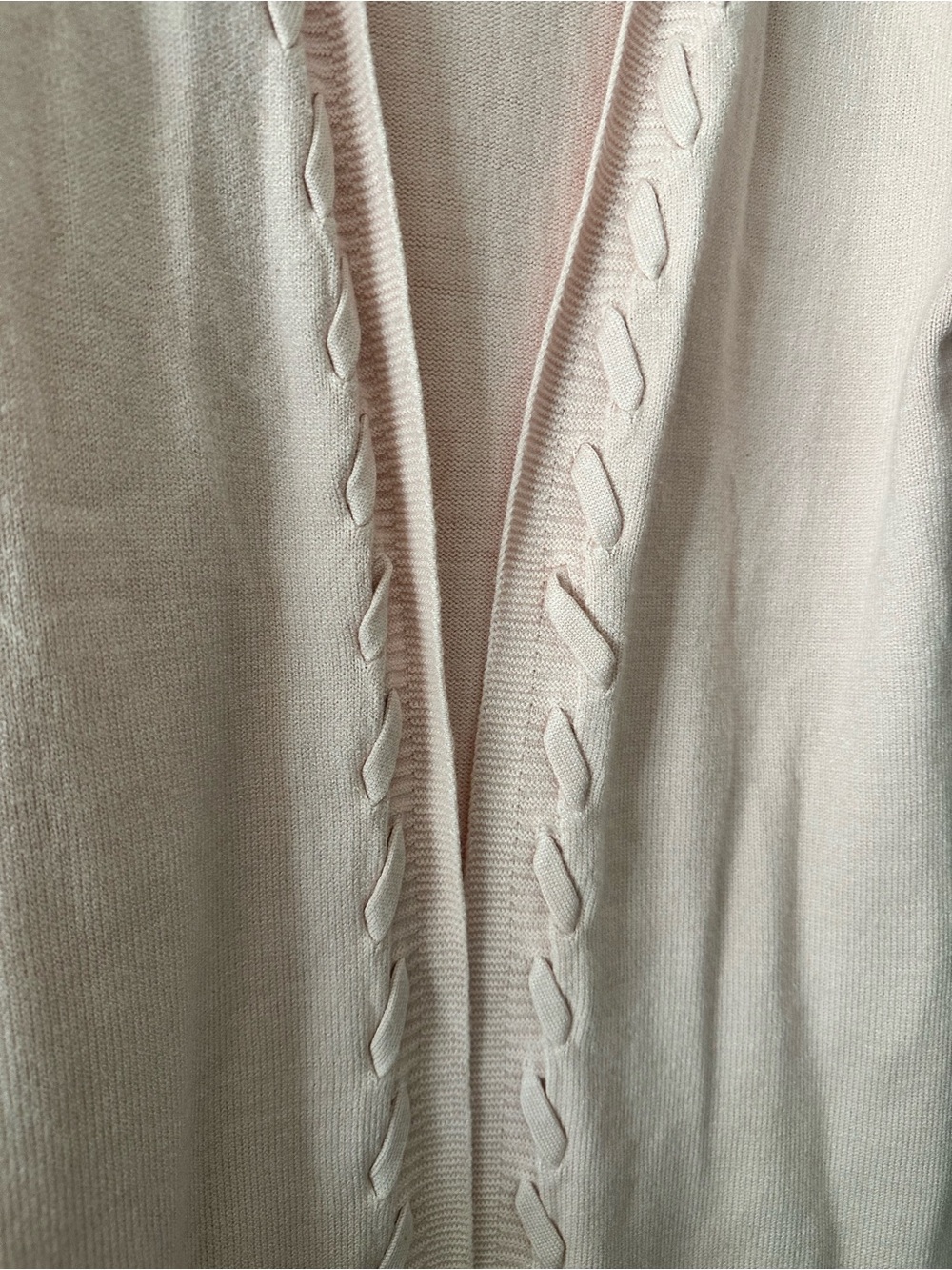 Laundry By Shelli Segal Light Pink Open-Front Cable-Trim Cardigan - Picture 4 of 7